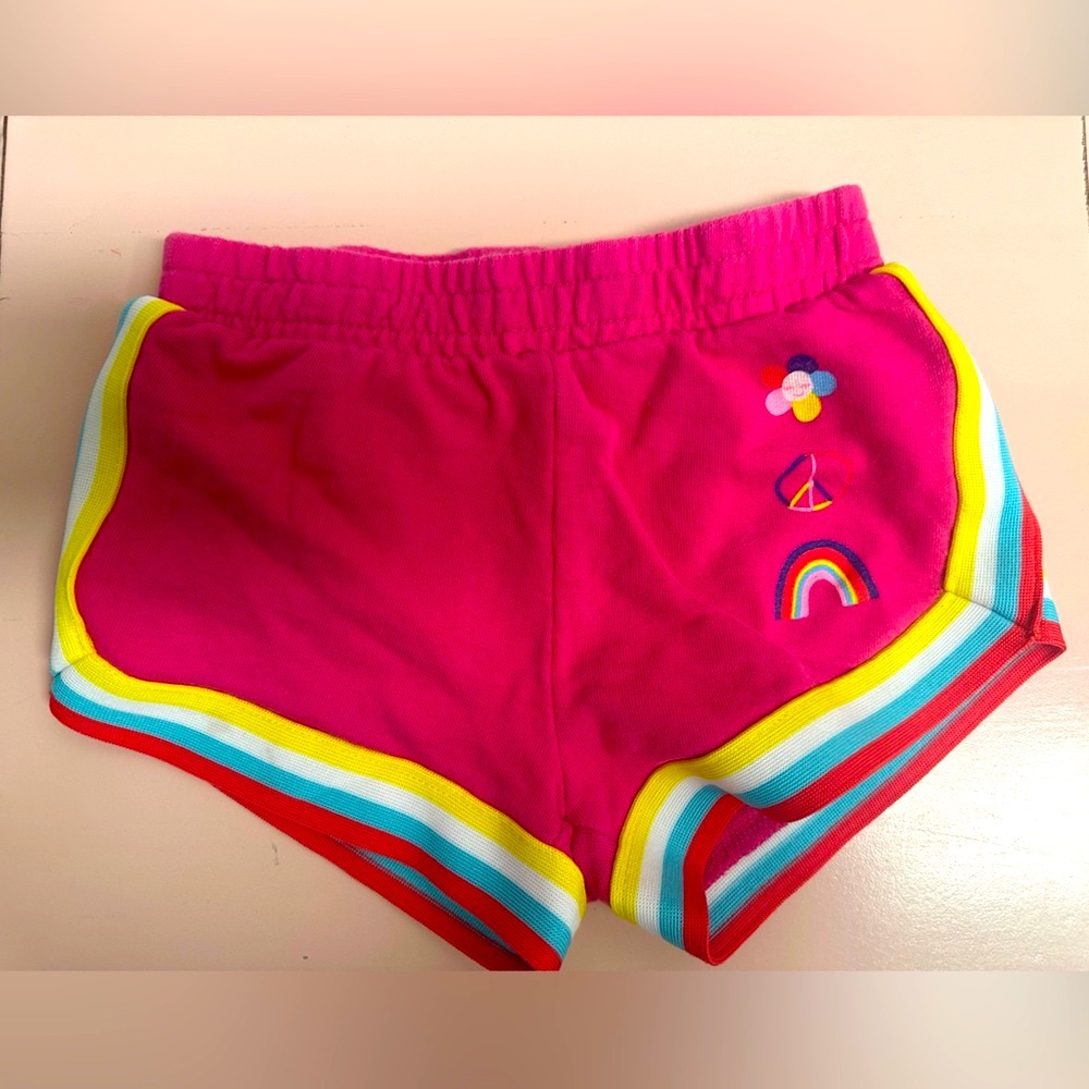 Toddler Girls Harley Pink Peace Flower Shorts with Rainbow Trim SZ 5